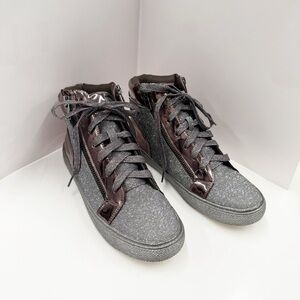 NWT Lauren Lorraine Skippy High Top Sneakers in Glitter Pewter, Size 7